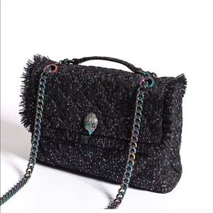 Kurt Geiger Black Tweed Fringed Kensington Bag